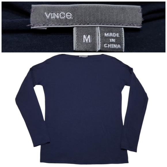 Vince Blue Boat Neck Long Sleeve Top Shirt Tee Sz Med Stretch Light Basic Layer - Picture 1 of 8